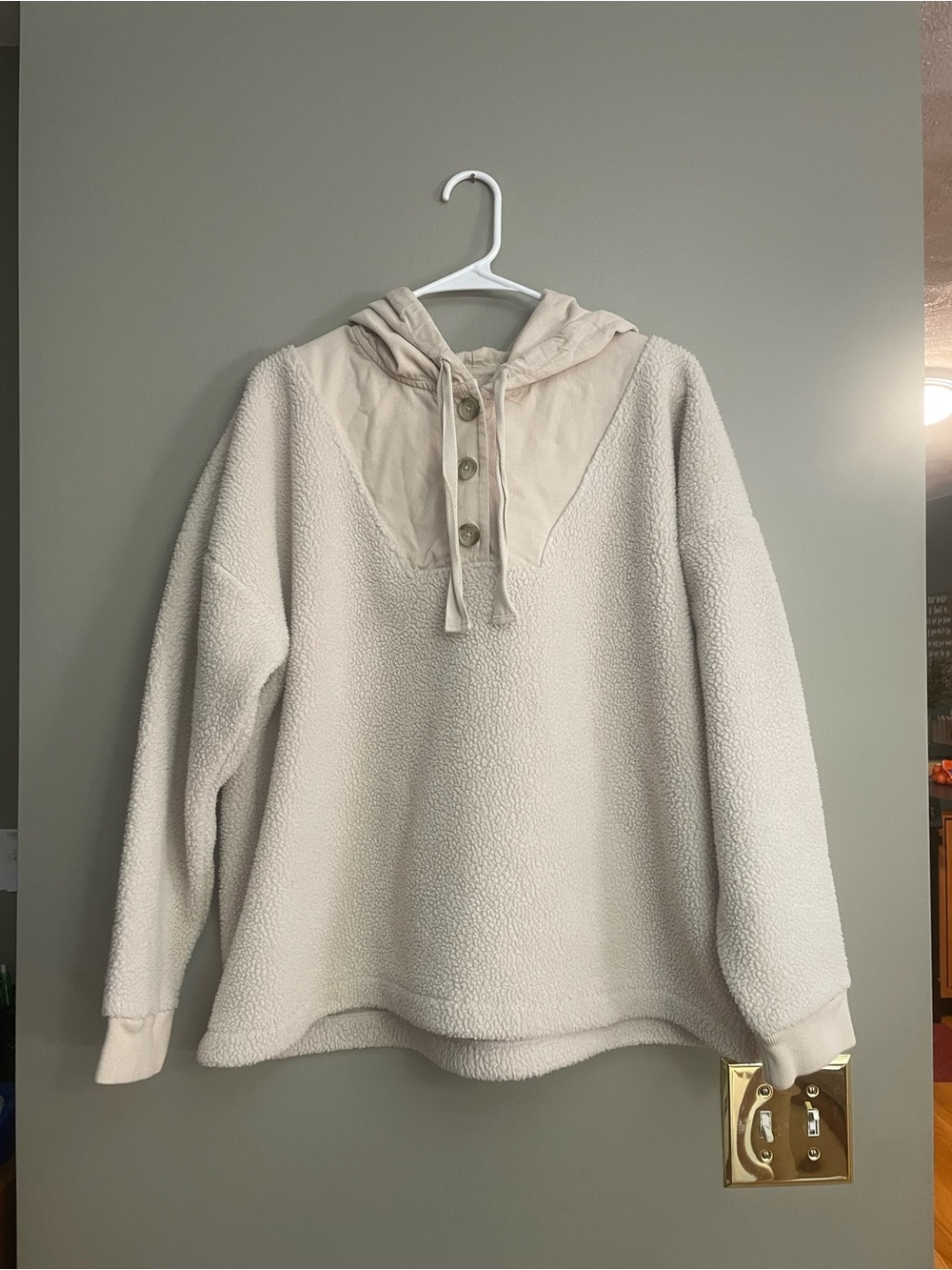 Madewell Cream Sherpa Button-Neck Hoodie